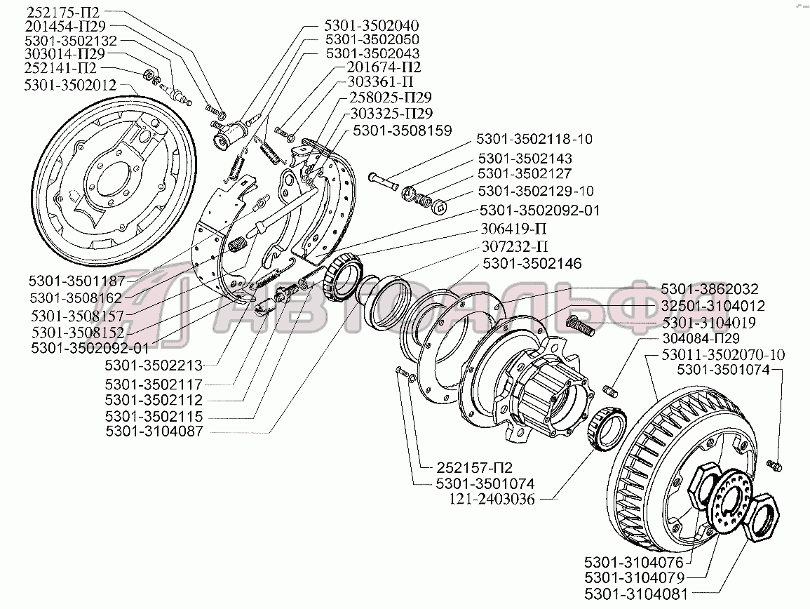 Тормозной механизм и ступица заднего колеса ЗИЛ-5301 (2006)
